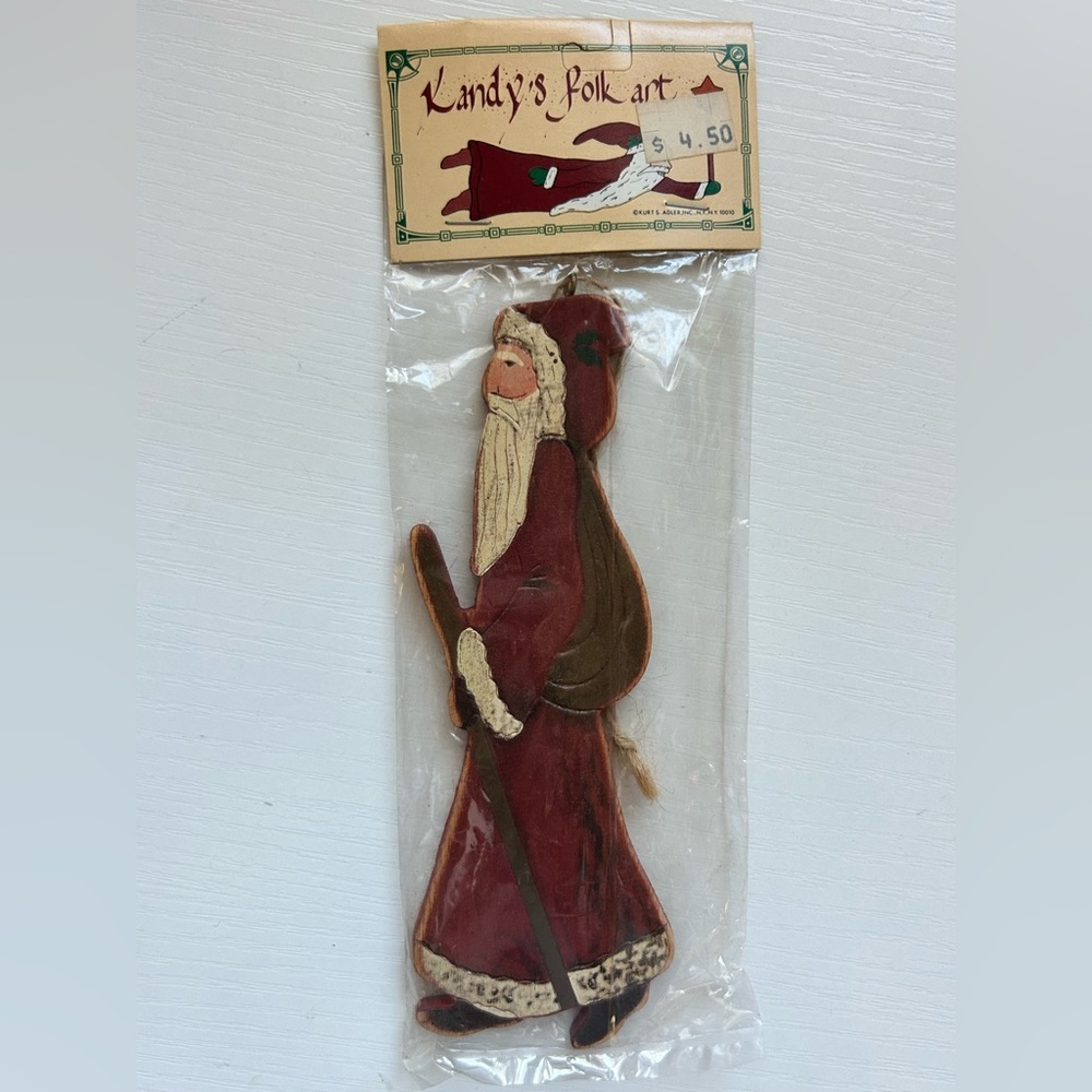 NEW Christmas Ornament Kandy’s Folk Art Wooden Santa Old World Country Rustic
